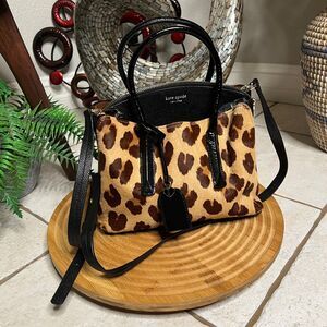 Kate Spade NWT Margaux Haircalf Faux Leopard Fur Satchel With Crossbody Strap.